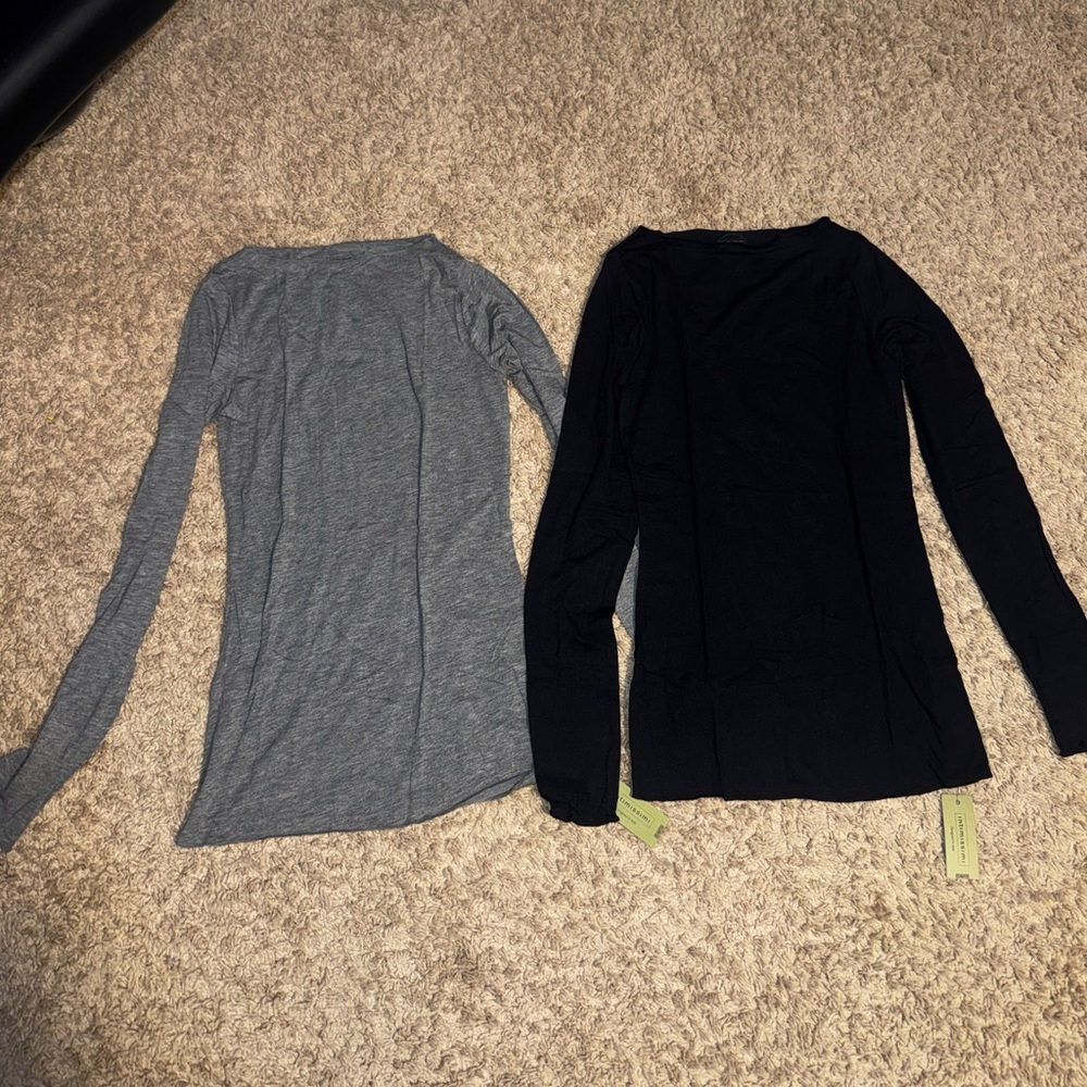 Intimissimi Boat Neck Modal Cashmere Ultralight Gray and Black Long Sleeve Top